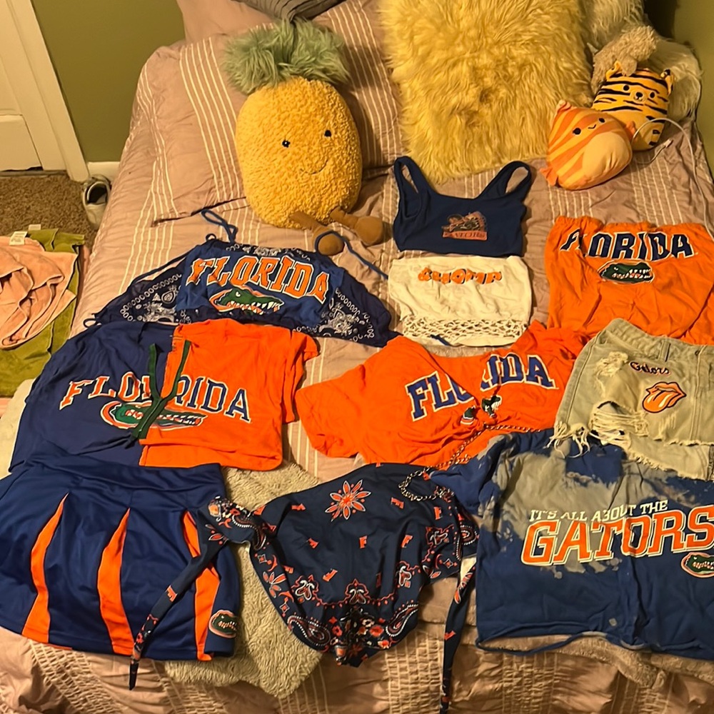 Bundle of 11 Florida Gators gameday skirts, shorts, and tops